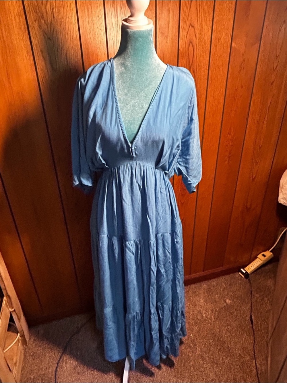 Entro medium blue boho maxi dress with flutter sleeves. Size XL